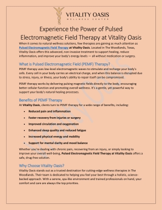 Pulsed Electromagnetic Field Therapy At Vitality Oasis