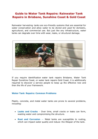 Guide to Water Tank Repairs Rainwater Tank Repairs in Brisbane, Sunshine Coast & Gold Coast