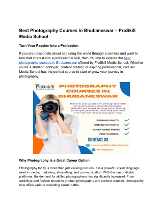 Best Photography Courses in Bhubaneswar – ProSkill Media School