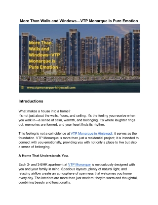 VTP Monarque in Hinjewadi Phase 1 | 2, 3 BHK, Duplex & WOW Mansions for Sale