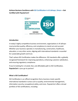 ISO Certification in Al Jafnayn