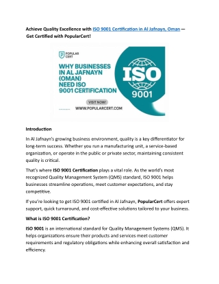 ISO 9001 Certification in Al Jafnayn