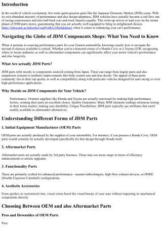 Browsing the World of JDM Components Shops: What You Needed to have to Know