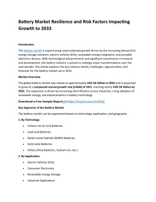 Battery Market Resilience and Risk Factors Impacting Growth to 2033