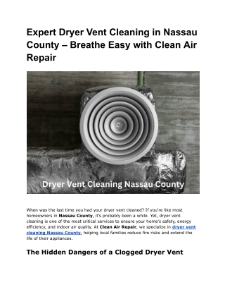 Dryer Vent Cleaning in Nassau County