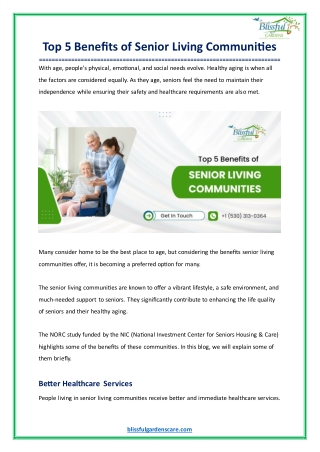 Top 5 Benefits of Senior Living Communities