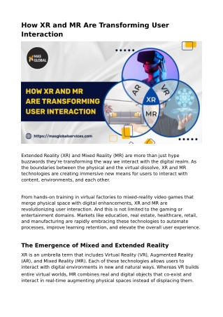 How XR and MR Are Transforming User Interaction