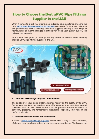 How to Choose the Best uPVC Pipe Fittings Supplier in the UAE