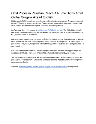 Gold Prices in Pakistan at All-Time Highs During Global Upsurge – Azaad English