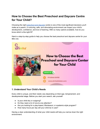 How to Choose the Best Preschool and Daycare Centre for Your Child