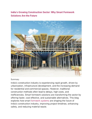 India’s Growing Construction Sector: Why Smart Formwork Solutions Are the Future