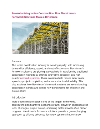 Revolutionizing Indian Construction: How Navnirman’s Formwork Solutions Make a D