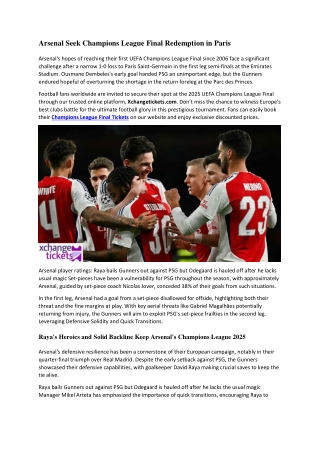 Arsenal Seek Champions League Final Redemption in Paris