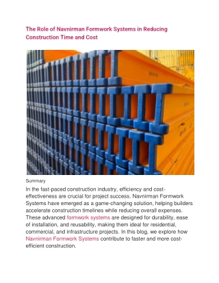 The Role of Navnirman Formwork Systems in Reducing Construction Time and Cost