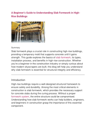 A Beginner’s Guide to Understanding Slab Formwork in High-Rise Buildings