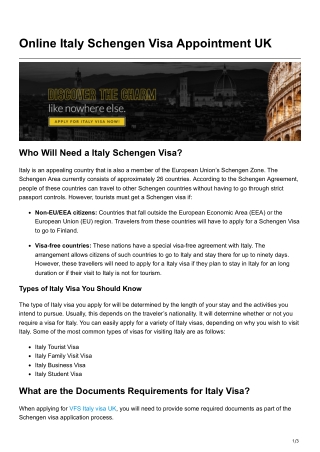 Online Italy Schengen Visa Appointment UK - Schengentravelinfo