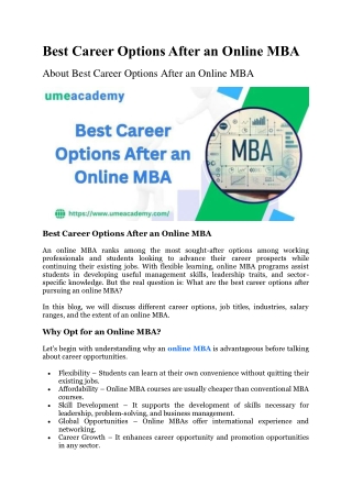 Best Career Options After an Online MBA Deepis