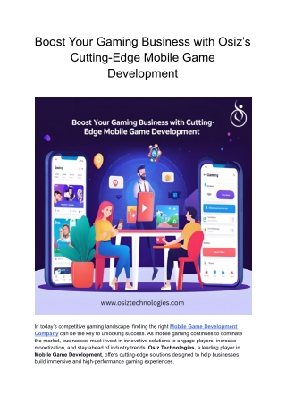 Boost Your Gaming Business with Osiz’s Cutting-Edge Mobile Game Development