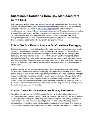 Sustainable Solutions from Box Manufacturers in the USA