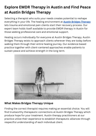 Explore EMDR Therapy in Austin and Find Peace at Austin Bridges Therapy