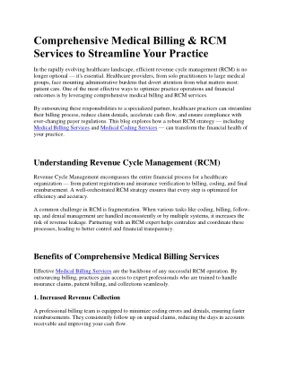 Comprehensive Medical Billing & RCM Services to Streamline Your Practice