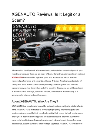 XGENAUTO Review: Luxury Auto Parts That Perform