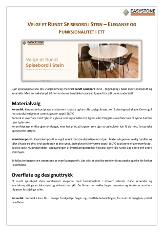 VELGE ET RUNDT SPISEBORD I STEIN ELEGANSE OG FUNKSJONALITET I ETT