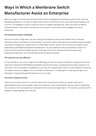 Membrane Switch Manufacturersr