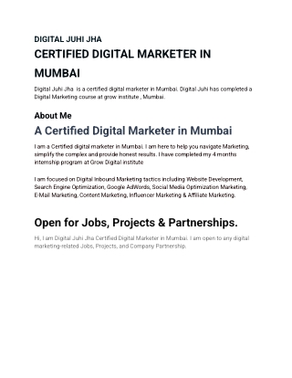 Digital juhi certified digital marketer in mumbai