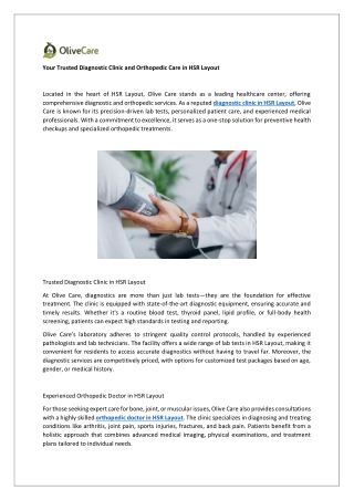 Orthopedic Care in HSR Layout