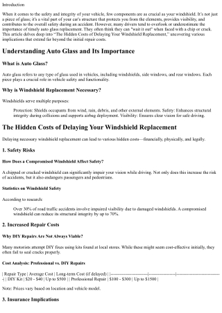 The Hidden Costs of Delaying Your Windshield Replacement