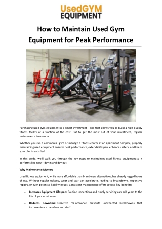 How to Maintain Used Gym Equipment for Peak Performance