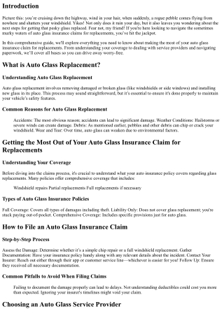 Getting the Most Out of Your Auto Glass Insurance Claim for Replacements