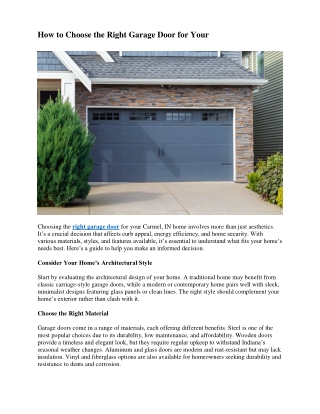 How to Choose the Right Garage Door for Your