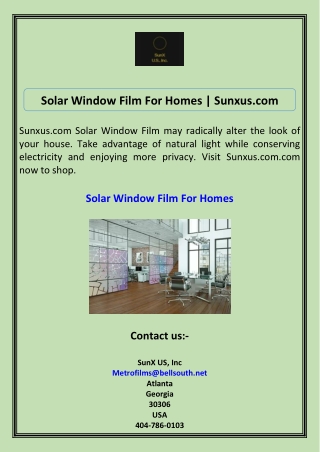 Solar Window Film For Homes Sunxus.com