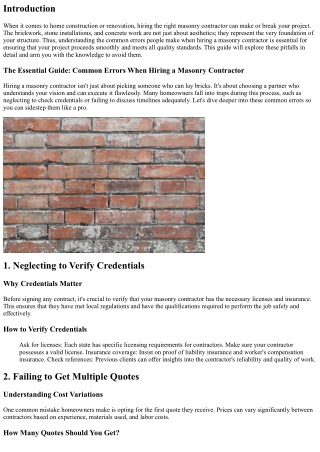 The Essential Guide: Common Errors When Hiring a Masonry Contractor