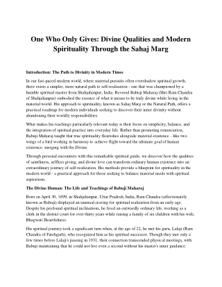 One Who Only Gives: Divine Qualities and Modern Spirituality Through the Sahaj