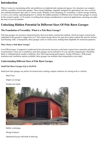 Unlocking Hidden Potential In Different Sizes Of pole barn garages.
