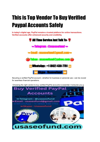 This is Top Vendor To Buy Verified Paypal Accounts Safely
