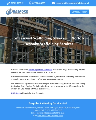 Professional Scaffolding Services in Norfolk - Bespoke Scaffolding Services