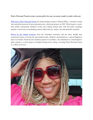 Pam's Personal Touch creates custom gifts for any occasion, made to order with care.