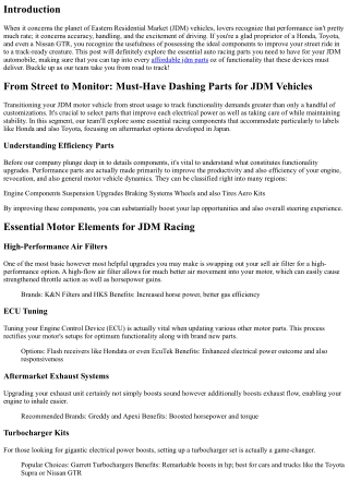 Coming From Street to Track: Must-Have Racing Parts for JDM Automobiles