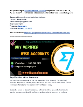 Top 2 Place to Buy Verified Wise Accounts (US/EU Full Verified)