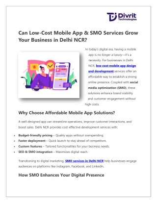 Can Low Cost Mobile App & SMO Services Grow Your Business in Delhi NCR