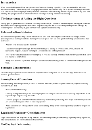 Key Questions to Ask Potential Land Buyers