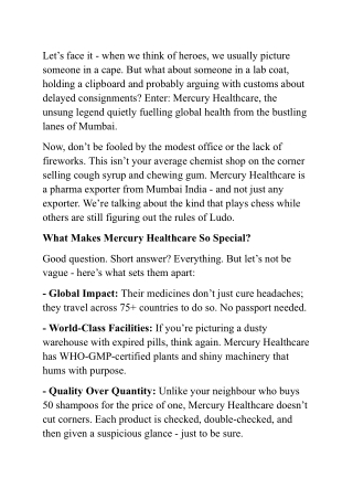 Mercury Healthcare: The Quiet Genius Behind Your Global Paracetamol