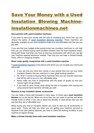 Save Your Money with a Used Insulation Blowing Machine-insulationmachines.net
