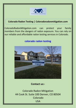 Colorado Radon Testing Coloradoradonmitigation.com