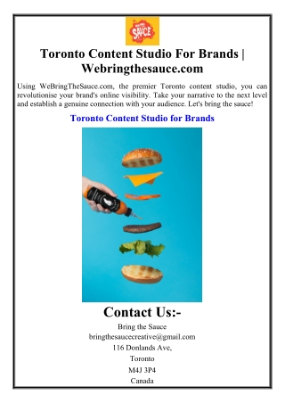 Toronto Content Studio For Brands | Webringthesauce.com