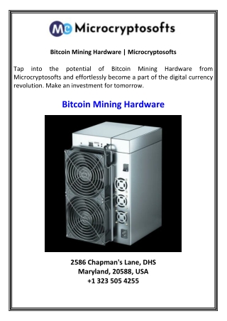 Bitcoin Mining Hardware Microcryptosofts